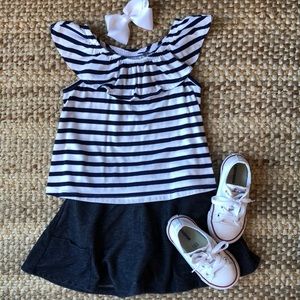 Navy and white striped off the shoulder top